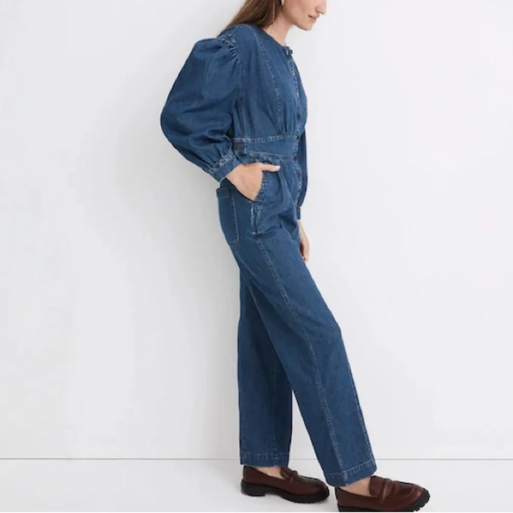 Madewell Jumpsuit Womens 8 Denim Straight-Leg Puff Long Sleeve Utility Carpenter